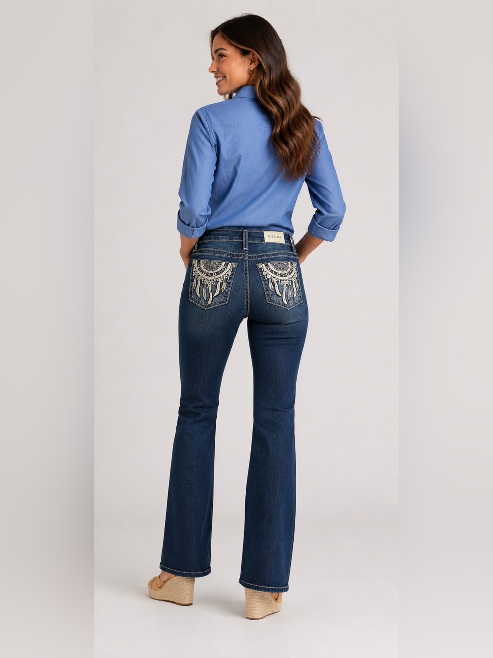 Miss Me Los Angeles Mid Rise Boot Dark Wash Women's Jeans 27 X 34 - Picture 2 of 8